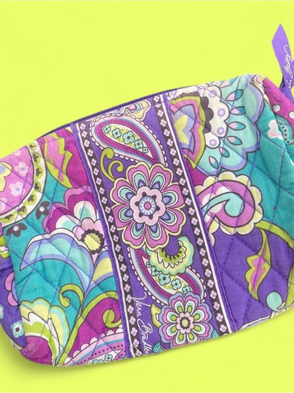 Vera Bradley Heather Purple Turquoise Multicolor Quilted Cosmetic Case
